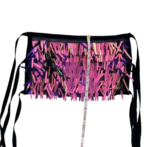Purple Iridescent Sword Sequins Crop Top Dangling on Purple Mesh Fabric - Picture 7 of 7